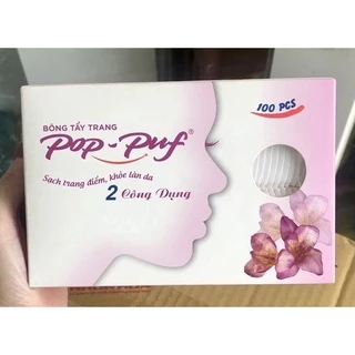 bông tẩy trang mặt đa năng POP-Puf hộp 100 miếng hộp màu hông dùng thấm nước hoa Hồng lau mặt và tẩy sạch lớp trang điểm