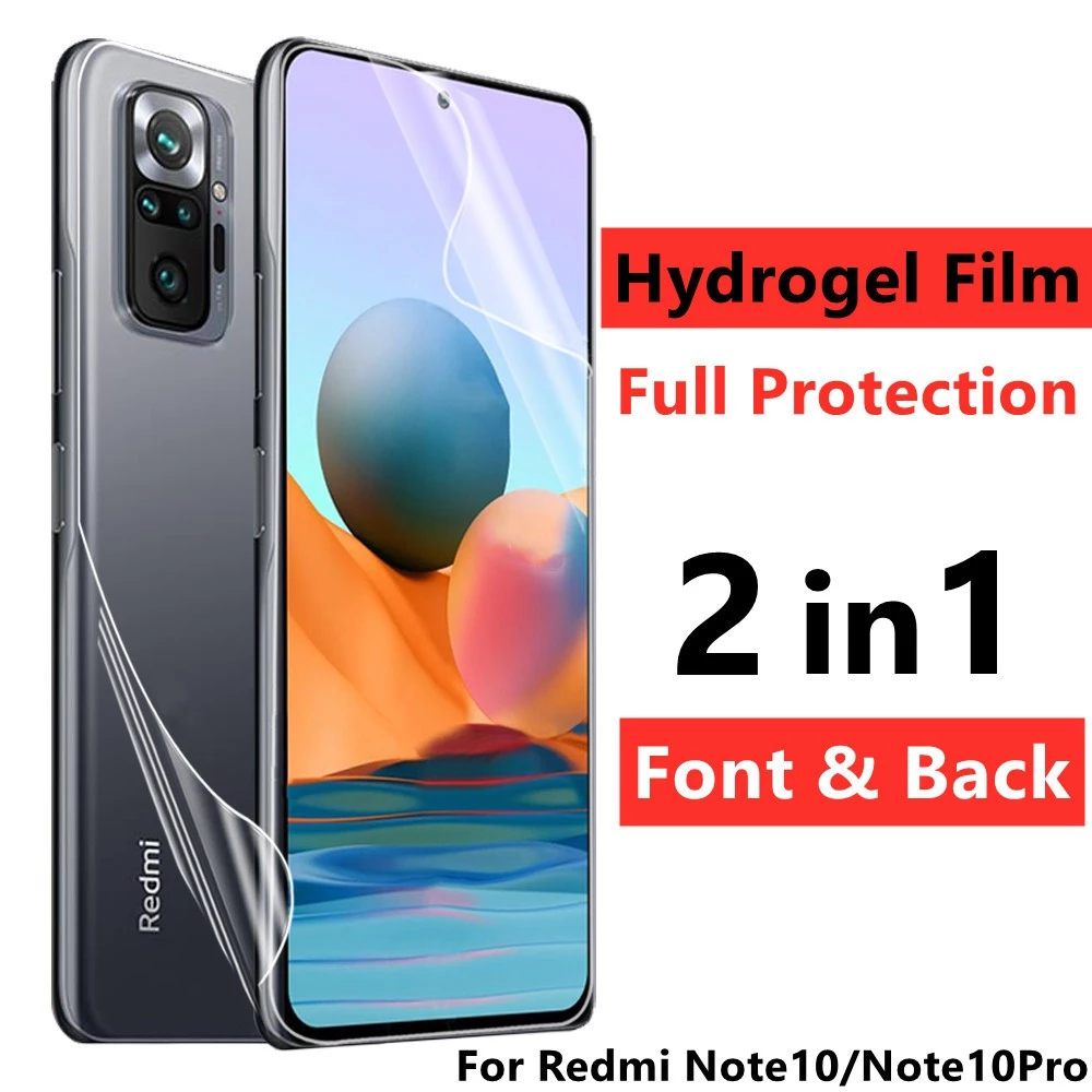 2in1 Miếng dán hydrogel bảo vệ màn hình Xiomi Xiaomi Redmi Note 10 note10 Pro 10pro max 10s note10s 5G 4G Full Cover Front & Back Hydrogel Film Screen Protector Soft Film Not Tempered Glass