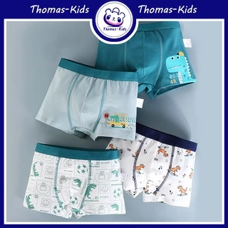 [THOMAS Kids] Set 4 Quần Lót Boxer Cotton Nguyên Chất Họa Tiết Hoạt Hình Cho Bé Trai 1-13 Tuổi Bán Sỉ