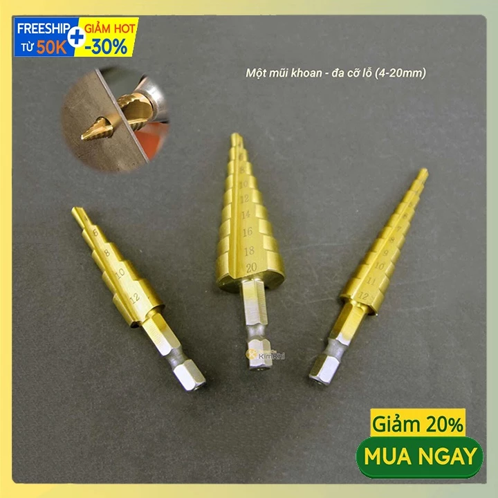 Bộ 3 mũi khoan tháp khoan được nhiều cỡ lỗ trong 1 mũi khoan