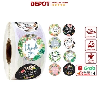 Cuộn 500 tem cảm ơn DEPOT, sticker thank you in màu tự dính dễ thương gói hàng, gói quà