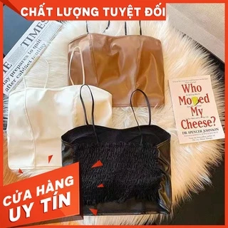 Áo croptop 2 dây vải da bóng mềm có mút ngực lưng co giãn siêu đẹp