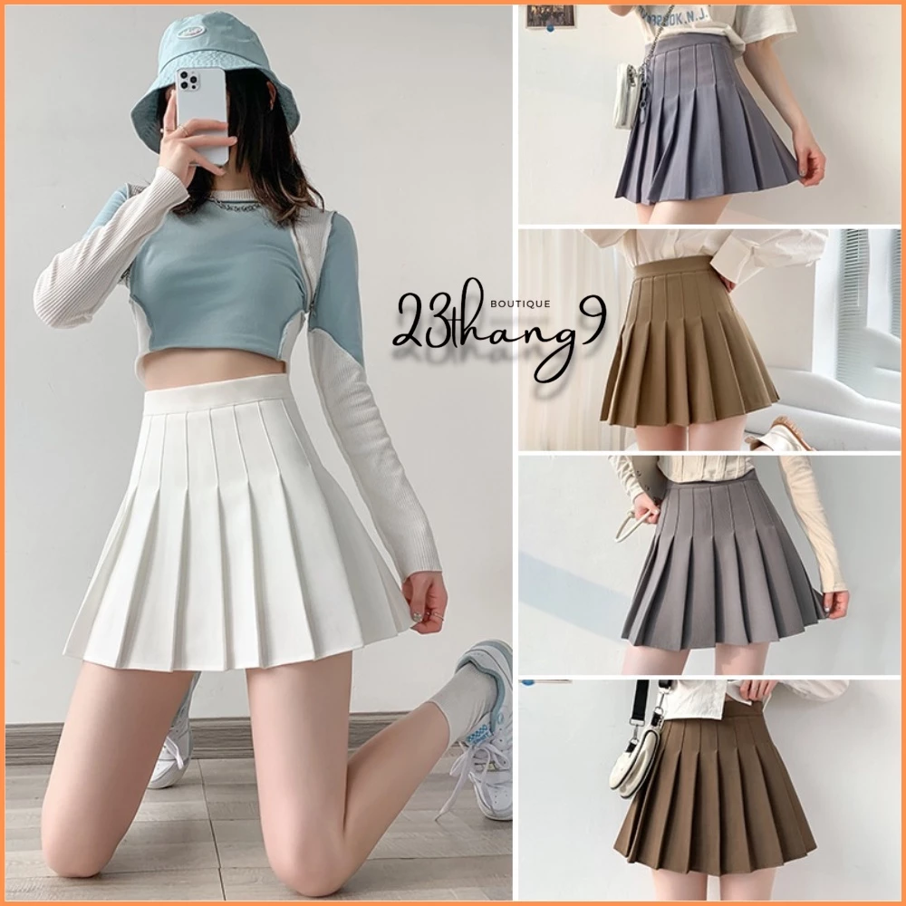 Chân váy xếp ly dáng ngắn chân váy tennis lưng cao xòe vải tuyết mưa dày dặn cao cấp không xù 23thang9 800