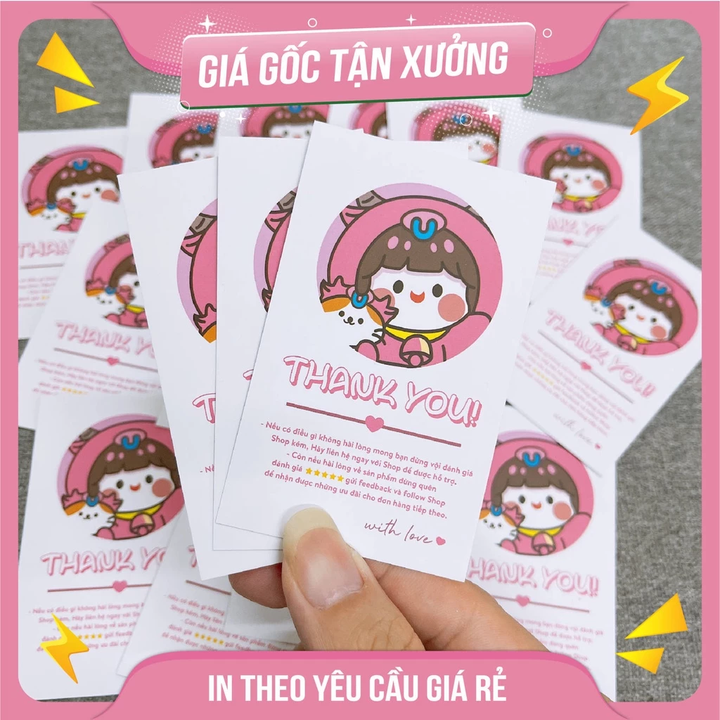 Card cám ơn cô bé dễ thương giá rẻ - In 1 mặt - Cán màng mờ