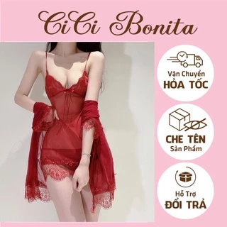 Set váy ngủ + áo choàng ren hàng cao cấp Quảng Châu 6 màu CICI BONITA CV27