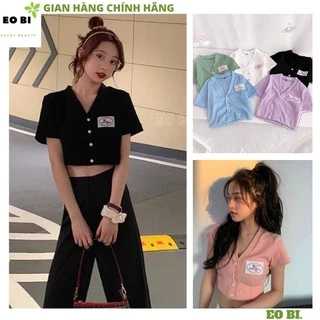 Áo croptop cổ v logo vuông thun cottong cực mát hót ulzzang -EOBI