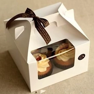 Hộp giấy cupcake trắng có quai xách 4-6 bánh