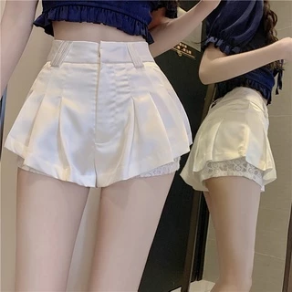 Quần Culottes Lưng Cao Viền Ren Bằng Lụa Phong Cách Hàn Quốc Kiểu Mới