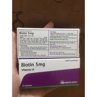 Viên uống Biotin 5mg kích thích mọc tóc ,chống rụng tóc hộp 20 viên (tím)