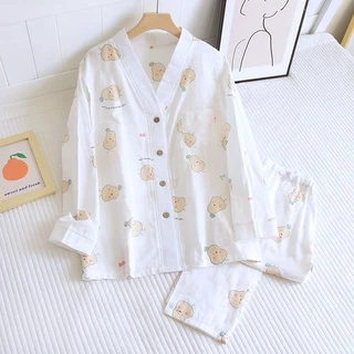 Bộ Pijama sau sinh, đồ bộ bầu và sau sinh (thô đũi) dáng cổ tim tay xuông - By Nemo