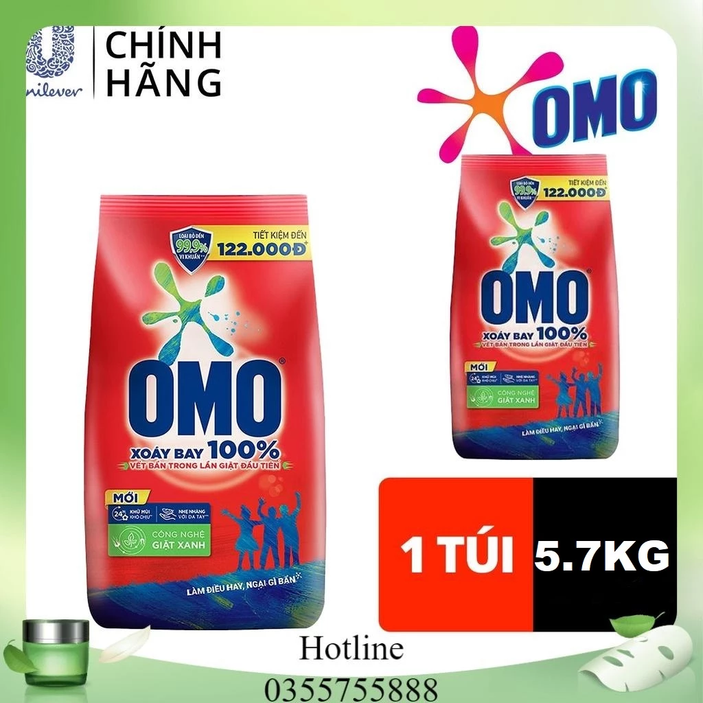 Omo Bột giặt Sạch cực nhanh Túi 5.7 kg.