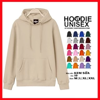 Áo hoodie unisex 2T Store H19 màu kem sữa - Áo khoác nỉ chui đầu nón 2 lớp dày dặn chất lượng đẹp