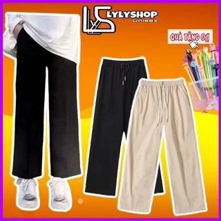 Quần ống suông Simple LylyshopUnisex, Kiểu quần ống rộng cạp chun có dây rút điều chỉnh eo chất vải dày dặn mặc 4 mùa