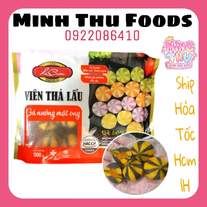 Viên thả lẩu nhân gà nướng mật ong / bánh bao vàng đen gà mật ong 500g Lacusina