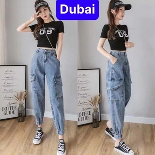 QUẦN BAGGY JEAN NỮ CHẤT BÒ XANH LƯNG THUN CẠP CHUN TÚM GẤU SANG CHẢNH HOT TREND 2022 DB-5555 SANG CHẢNH - DUBAI FASHION