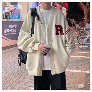 Áo Khoác Cardigan Bomber Nỉ Bông IN LOGO R Sọc Viển Tay Form Rộng Basic Nam Nữ Unisex Ulzzang NUPAKACHI