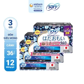 Bộ 3 Băng vệ sinh Sofy Skin Comfort Ultrathin Cánh 36cm-1807(Gói 12 miếng)