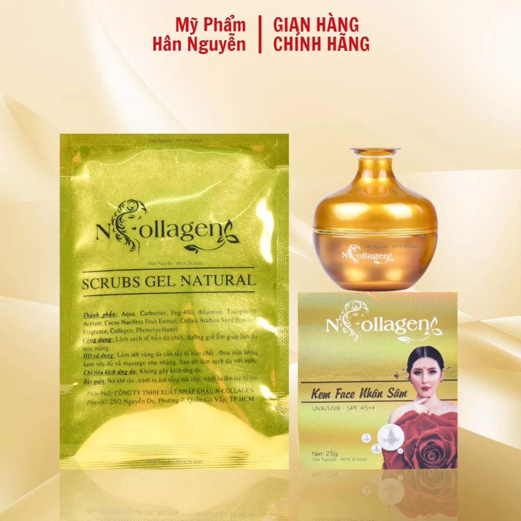 Kem dưỡng trắng da giảm thâm nám nhân sâm N Collagen Hân Nguyễn 25g - Tặng sét tẩy tế bào 10g