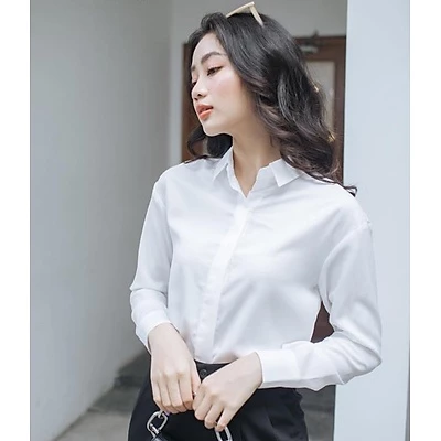 ÁO SƠ MI NỮ TRẮNG TAY DÀI DÁNG XUÔNG CỰC XINH (HÀNG PHỔ THÔNG - GIÁ TỐT) AM93
