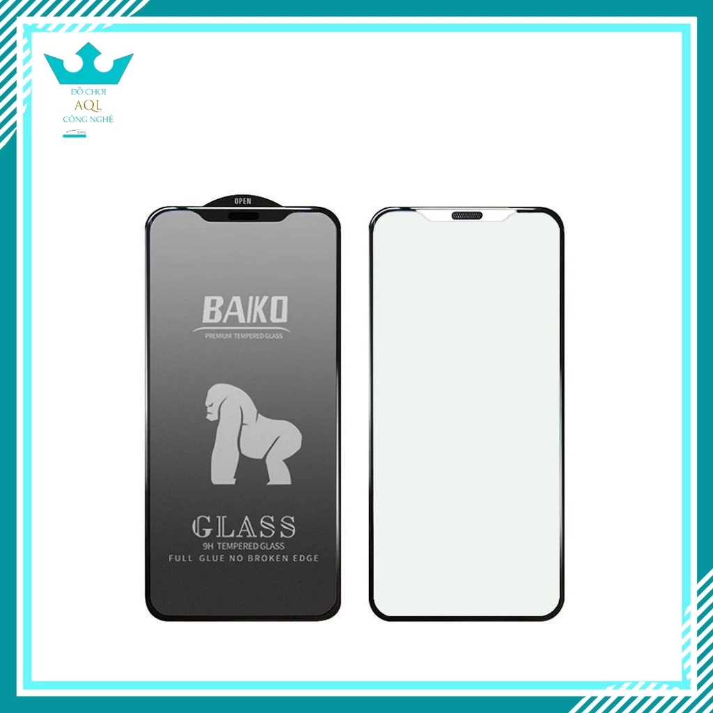 Kính Cường Lực Baiko Full Màn Cho iP - Dẻo Chống Vỡ Viền Có Màng Loa Chống Bụi 7/8 Plus, X/SX/XSMAX, 11/12/13/14/15