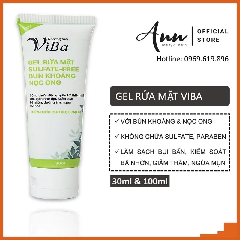 Sữa/gel rửa mặt ViBa 30ml 100ml không sulfate làm sạch nhẹ dịu, dưỡng ẩm, kiểm soát bã nhờn, ngừa mụn – Đại lý Annshop