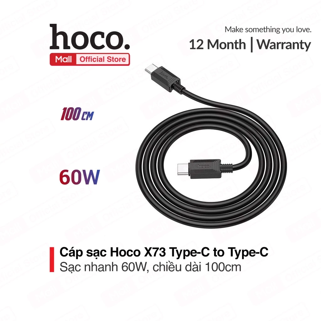 Cáp sạc và truyền dữ liệu Hoco X73 Type-C to Type-C hổ trợ sạc nhanh 60W dài 100cm chất liệu TPE dành cho Smartphone