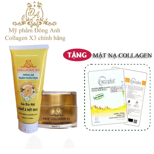 Combo mỹ phẩm Đông Anh kem face Collagen X3 + sữa rủa mặt nghệ chính hãng + tặng mặt nạ dưỡng da