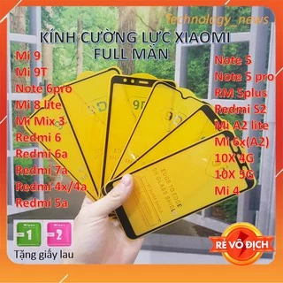 Kính cường lực Xiaomi Redmi Full Màn 9D 13c 6/6A/7A/Note 5 pro/ 5 Plus/ 8 Lite/9/9T/ 10X 4G 5G/ Mix 3/7/ 12c, 10c