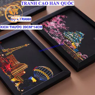 Bộ 4 Tranh Cạo Than Tre Hàn Quốc, Tranh Cào Tự Hoàn Thành Kiến Trúc Nổi Bật Thế Giới (20 x 14cm)