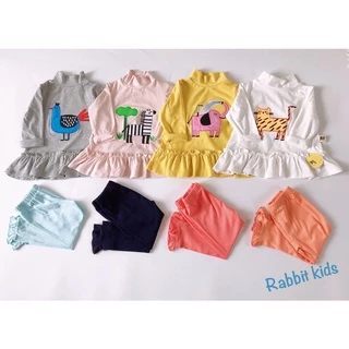 Bộ Quần Áo Dài Tay Bé Gái💝FREESHIP💝Rabbit Kids - Đồ Bộ Thu Đông Cho Bé Nhún Bèo Dễ Thương 100% Cotton