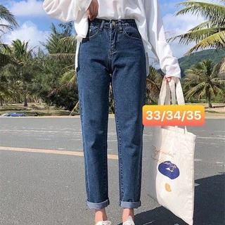 Quần jean baggy quần bò cạp cao chất cotton không co dãn màu xanh