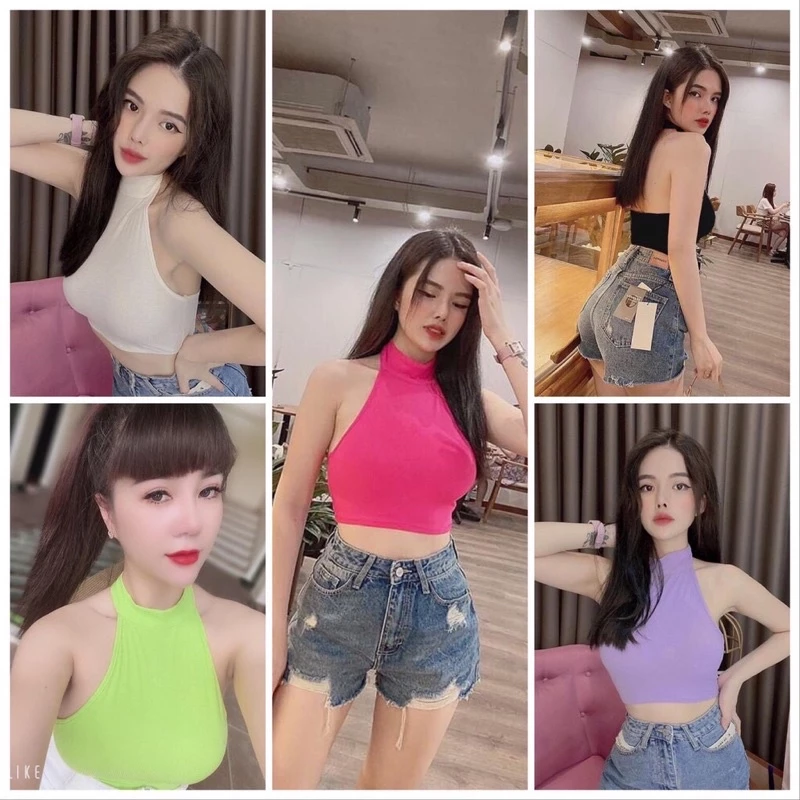 Áo croptop cổ yếm hở lưng nhiều màu(áo yếm hở lưng)