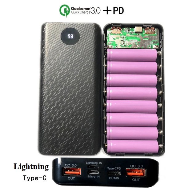 Box Sạc Nhanh QC3.0 + PD, Mạch Sạc Dự Phòng, Mạch Sạc Pin 8 Cell Có LCD Hiển Thị (Chưa có Pin)