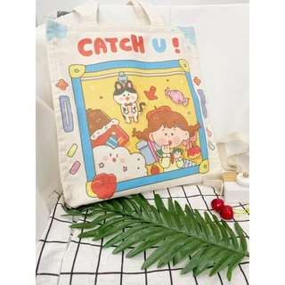 [Hình chụp thật] Túi Tote Túi Vải Leo Canvas Catch U Nhiều Màu