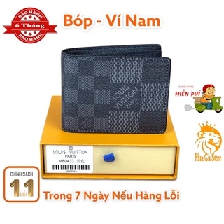 Ví gập đôi nam M60433 kiểu mới 2021 có nhiều ngăn để thẻ chất liệu da bò phối da canvas