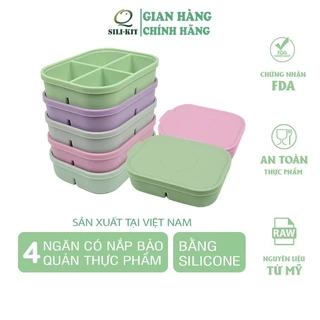 Khay silicon SILIKIT cao cấp 4 ngăn có nắp, đựng đồ ăn dặm an toàn cho bé, dùng được cho lò vi sóng