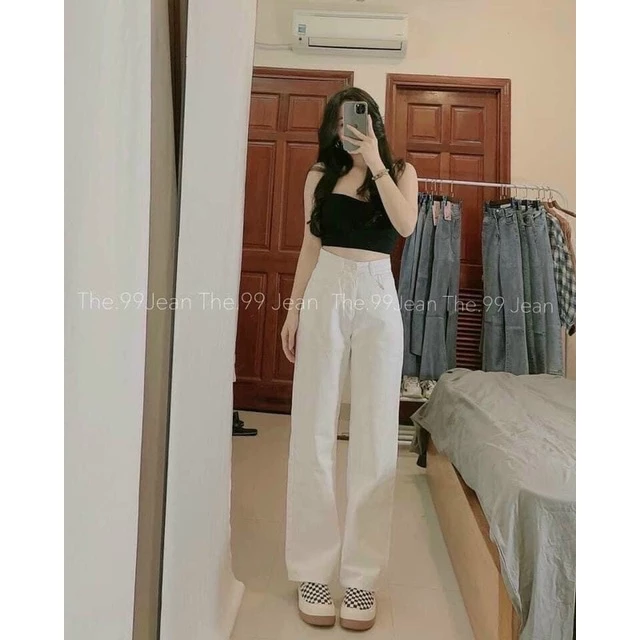 Quần Jeans suông trắng❣️Jeans dày daif 100cm❣️KLii