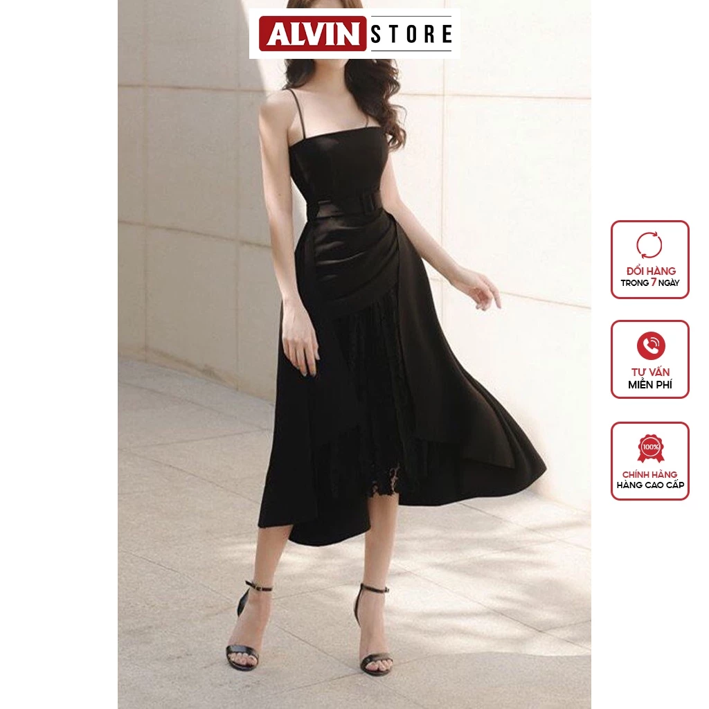 Đầm Dự Tiệc 2 Dây Cao Cấp Thiết Kế Tùng Xếp Ly Lót Ren Kết Hợp Bèo Phong Cách Thời Thượng Alvin Store 2798