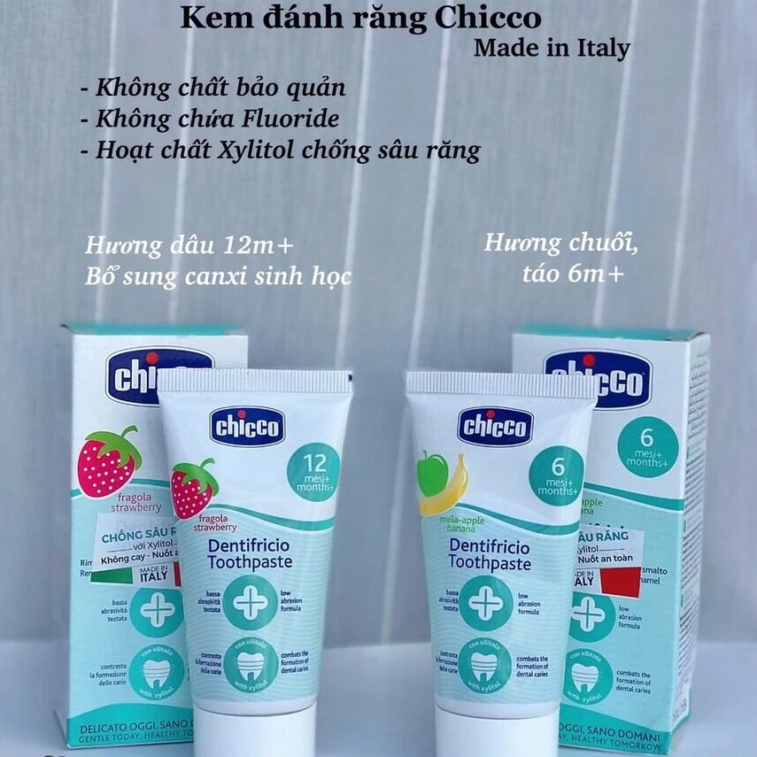 Kem đánh răng hương dâu/ hương chuối táo Chicco cho bé 50ml