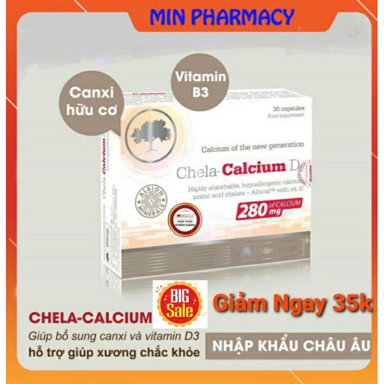 Chela Calcium, Canxi cho bà bầu, giúp hấp thu Vitamin D3 cho phụ nữ trước và sau sinh, chống loãng xương ở người già