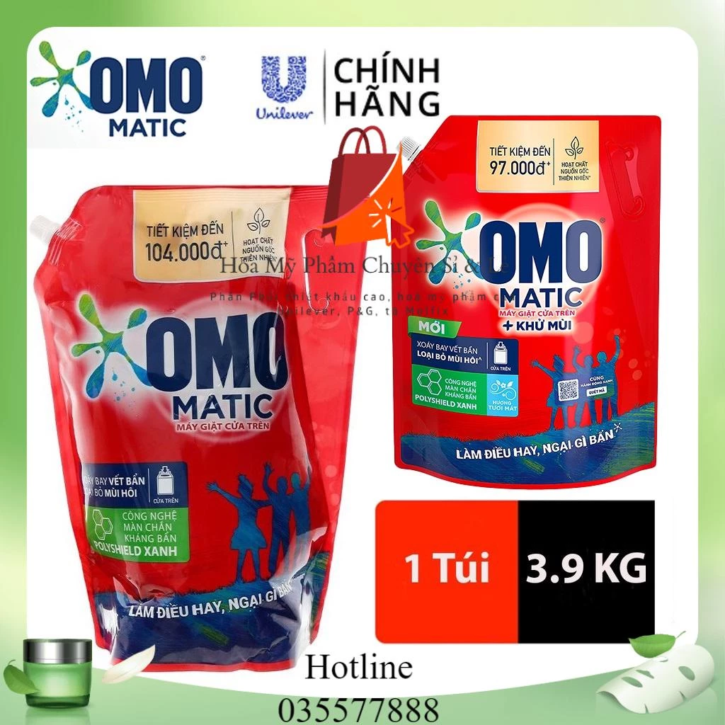 Omo Nước Giặt Matic Cửa Trên Khử Mùi Túi 3.9 KG