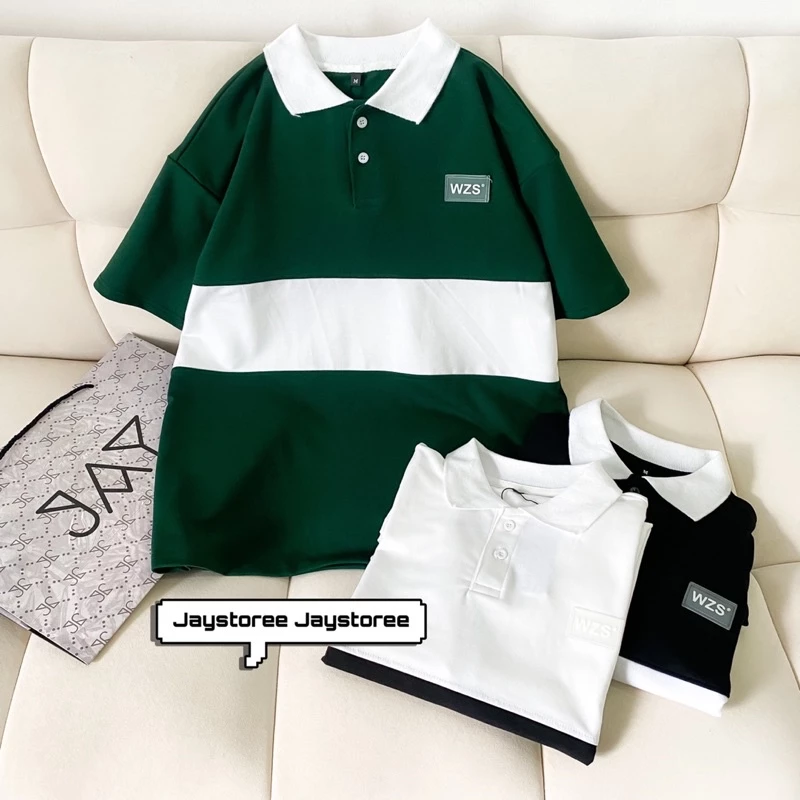 Áo Thun Polo Unisex WZS màu XANH LÁ form rộng ✳️ Chất thun da cá form nam nữ unisex/Áo thun có cổ Jaystoree 🖤