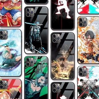 Ốp Điện Thoại Kính Cường Lực In Hình Anime One Piece Cho iPhone 11 12 13 Pro Max iPhone 7 8 Plus SE 2020 X XS