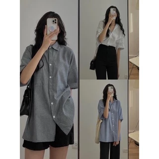 ÁO SƠMI SỌC KẺ TAY LỠ FORM OVERSIZE/Áo sơmi kẻ nhỏ tay lỡ style ulzzang