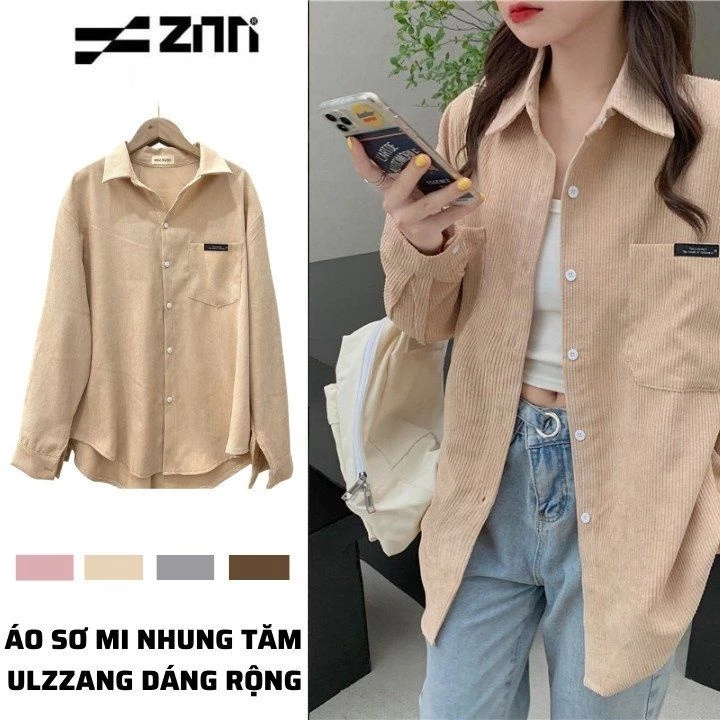 Áo sơ mi nhung tăm ulzzang dáng rộng phong cách hàn quốc Zinti Store SM05