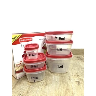 Bộ 6 hộp đựng thực phẩm RUBBERMAID CHÍNH HÃNG có nắp màu đỏ bằng nhựa nguyên sinh