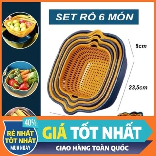 Rổ nhựa chữ nhật đựng đồ kèm chậu (bộ 3 thau, 3 rổ)