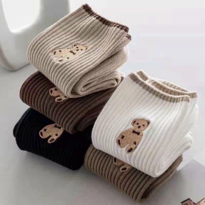 Tất gấu cổ cao, Sét 5 đôi tất cốet cao hình gấu dễ thương 🌌FREESHIP🌌