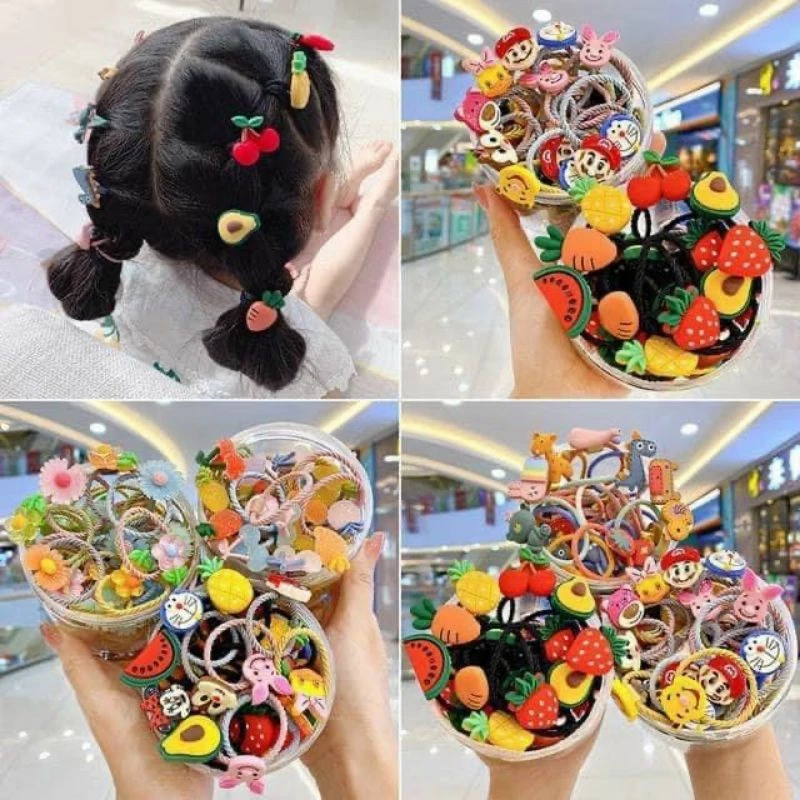 Hộp 30 Dây Buộc Tóc Cho Bé Phong Cách Hàn Quốc Dễ Thương Đáng Yêu Nhiều Màu Sắc