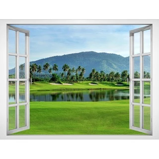 Tranh dán tường cửa sổ HD Cảnh đẹp thiên nhiên sân Golf CS-0375 Kim sa